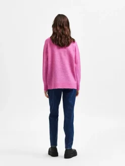 Selected Femme Naisten Villapaita SLFLULU LS KNIT HIGH NECK NOOS Pinkki