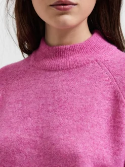 Selected Femme Naisten Villapaita SLFLULU LS KNIT HIGH NECK NOOS Pinkki