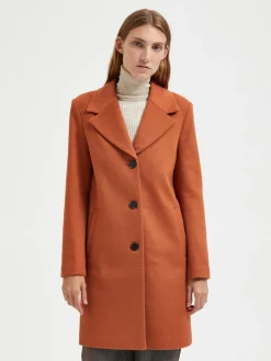 Selected Femme Naisten Villakangastakki, New Sasja Wool Coat Poltettu Oranssi
