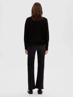 Selected Femme neule, SLFMALINE LS KNIT V-NECK Musta