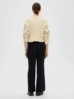 Selected Femme pellavahousut, SLFVIVA-GULIA MW LONG LINEN PANT NOOS Musta