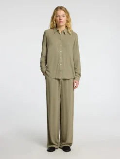 Selected Femme pellavahousut, SLFVIVA-GULIA MW LONG LINEN PANT NOOS Khaki