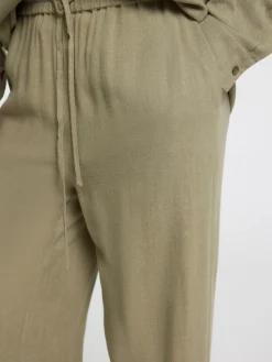 Selected Femme pellavahousut, SLFVIVA-GULIA MW LONG LINEN PANT NOOS Khaki