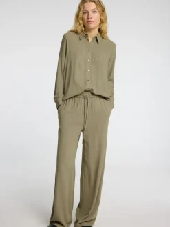 Selected Femme pellavahousut, SLFVIVA-GULIA MW LONG LINEN PANT NOOS Khaki