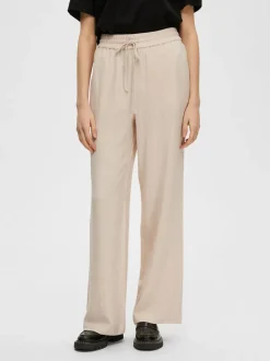 Selected Femme pellavahousut, SLFVIVA-GULIA MW LONG LINEN PANT NOOS Vaalea Beige