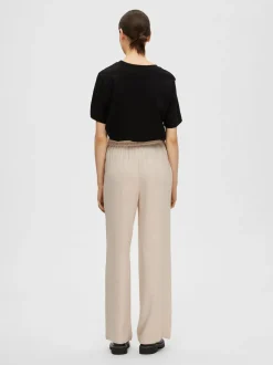 Selected Femme pellavahousut, SLFVIVA-GULIA MW LONG LINEN PANT NOOS Vaalea Beige