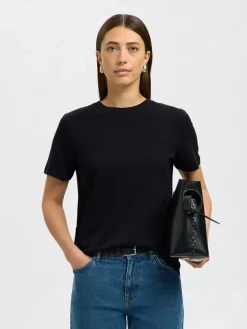 Selected Femme t-paita, SLFMYESSENTIAL SS O-NECK TEE Black