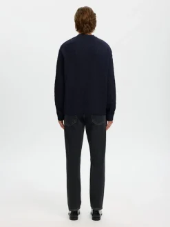 Selected K Philip LS Knit Relaxed Crew Neck, Sky Captain