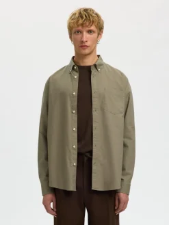 Selected kauluspaita K SLMREGCOLE RICK-OX SHIRT LS, vetiver
