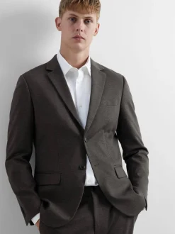 Selected Miesten Bleiseri, SLIM AITOR JERSEY BLAZER NOS Ruskea Kuosi
