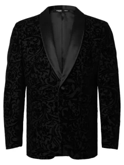 Selected miesten bleiseri SLHSLIM-EDDIE JACQUARD SHAWL BLZ Black FLOWER JACQUARD