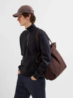 Selected miesten collegepusero, MANUEL SOFT ZIP HIGH NEW SWEAT Musta