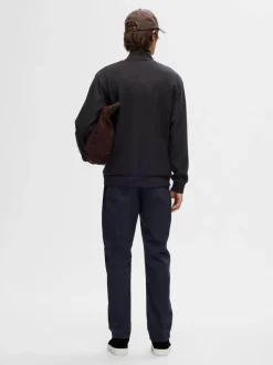 Selected miesten collegepusero, MANUEL SOFT ZIP HIGH NEW SWEAT Musta