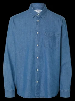 Selected miesten farkkupaita, REG CARLO DENIM LS SHIRT Medium Blue Denim