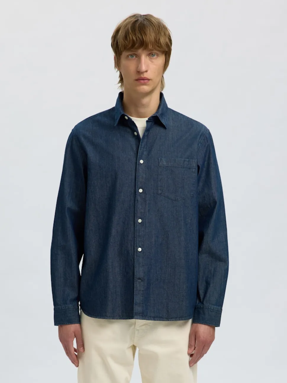 Selected miesten farkkupaita REG CARLO DENIM LS SHIRT NOOS, Dark Blue Denim