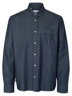 Selected miesten farkkupaita REG CARLO DENIM LS SHIRT NOOS, Dark Blue Denim