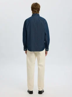 Selected miesten farkkupaita REG CARLO DENIM LS SHIRT NOOS, Dark Blue Denim