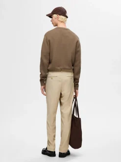 Selected miesten housut, REG TAPRED LEROY PLEAT Beige