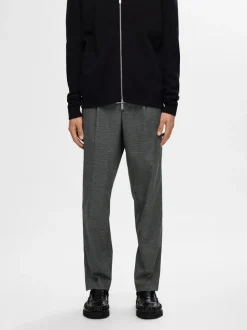 Selected miesten housut, REG TAPRED LEROY PLEAT Dark Grey Checks