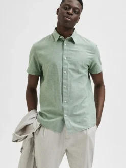 Selected Miesten Kauluspaita NEW LINEN SHIRT Vihreä