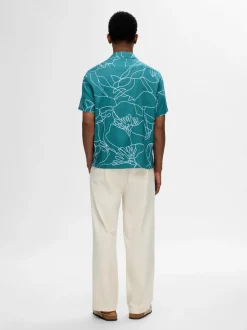 Selected Miesten Kauluspaita, RELAX RAJESH SS AOP Vihreä Kuosi