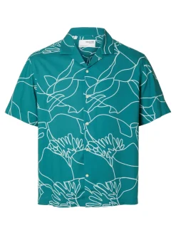 Selected Miesten Kauluspaita, RELAX RAJESH SS AOP Vihreä Kuosi