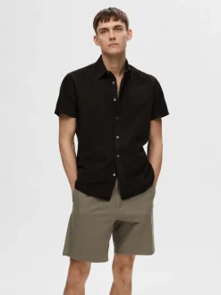 Selected Miesten Kauluspaita NEW LINEN SHIRT Musta