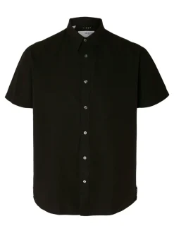 Selected Miesten Kauluspaita NEW LINEN SHIRT Musta