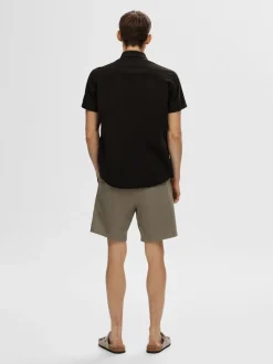 Selected Miesten Kauluspaita NEW LINEN SHIRT Musta