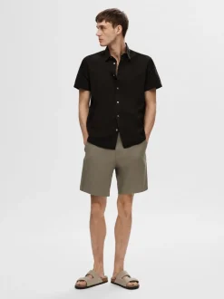 Selected Miesten Kauluspaita NEW LINEN SHIRT Musta