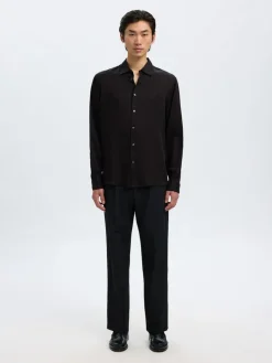 Selected miesten kauluspaita SLHRLXCHARLIE TENCEL SATIN LS SHIRT, musta