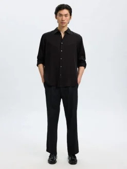 Selected miesten kauluspaita SLHRLXCHARLIE TENCEL SATIN LS SHIRT, musta