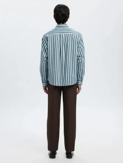 Selected miesten kauluspaita, SLHRLXHENRIC STRIPE LS SHIRT Dark Green Multi Stripes