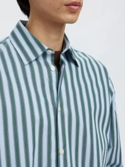 Selected miesten kauluspaita, SLHRLXHENRIC STRIPE LS SHIRT Dark Green Multi Stripes