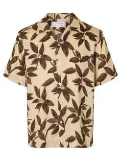 Selected miesten kauluspaita, REGNOA SS RESORT Ruskea Kuosi