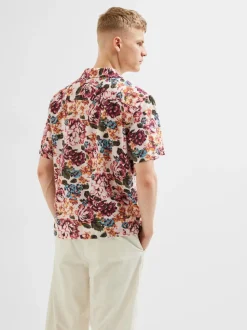 Selected, Miesten Kauluspaita, Relax Floral Shirt Ss Aop Punainen Kuosi