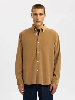 Selected Miesten Kauluspaita K REG DANNI CORD BD LS SHIRT Kelp