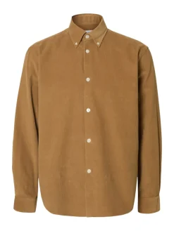 Selected Miesten Kauluspaita K REG DANNI CORD BD LS SHIRT Kelp