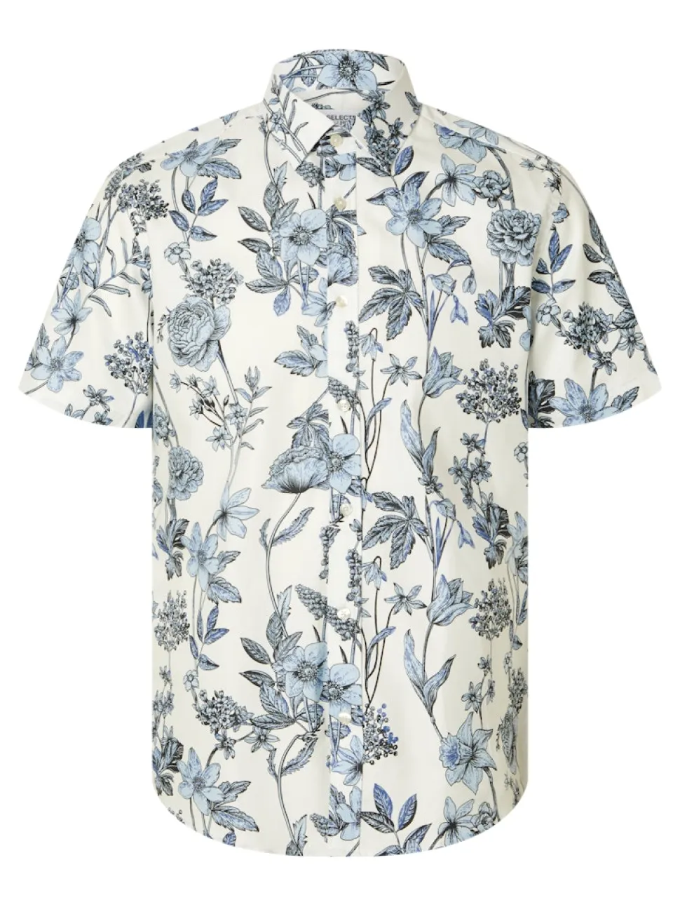 Selected miesten lyhythihainen kauluspaita, REG ETHAN AOP SS SHIRT Sininen Kuosi