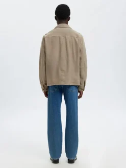 Selected miesten nahkatakki SLHTHOM SUEDE OVERSHIRT NOOS, Desert Taupe