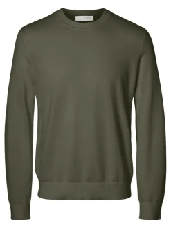 Selected miesten neule, MORA LS KNIT STRUCTURE CREW NECK Vihreä