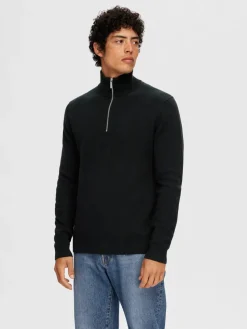 Selected Miesten Neulepusero, DANE LS KNIT STRUCTURE HALF ZIP Black