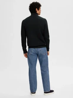 Selected Miesten Neulepusero, DANE LS KNIT STRUCTURE HALF ZIP Black