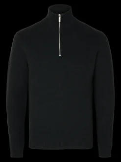 Selected Miesten Neulepusero, DANE LS KNIT STRUCTURE HALF ZIP Black
