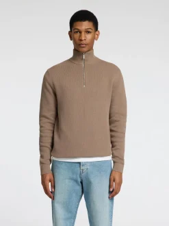 Selected Miesten Neulepusero, DANE LS KNIT STRUCTURE HALF ZIP Beige