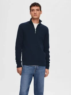 Selected Miesten Neulepusero, DANE LS KNIT STRUCTURE HALF ZIP Tummansininen