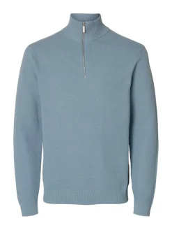 Selected Miesten Neulepusero DANE LS KNIT STRUCTURE HALF ZIP, Dusty Blue