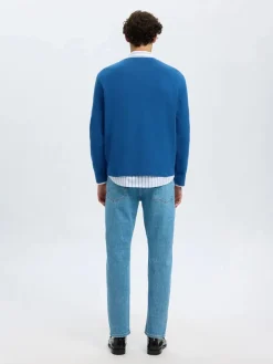 Selected miesten neulepusero, MIKE LS KNIT RELAXED MOCK NECK Set Sail