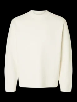 Selected miesten neulepusero, MIKE LS KNIT RELAXED MOCK NECK Egret