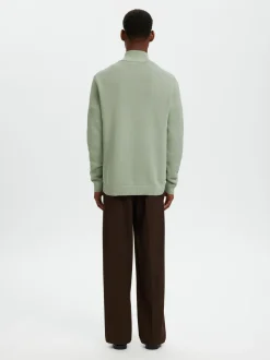 Selected Miesten Neulepusero DANE LS KNIT STRUCTURE HALF ZIP, Aqua Gray